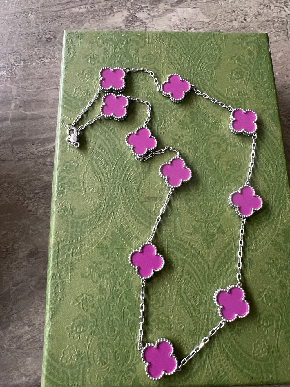 Purple 10 Clover Motif floral Necklace - Jewelry stainless steel plated silver